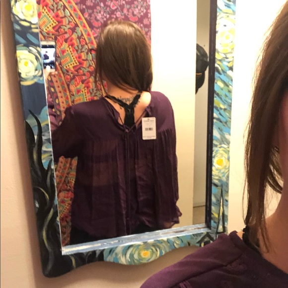 NWT Free People Sheer Dark Purple Boho Top - Picture 5 of 8